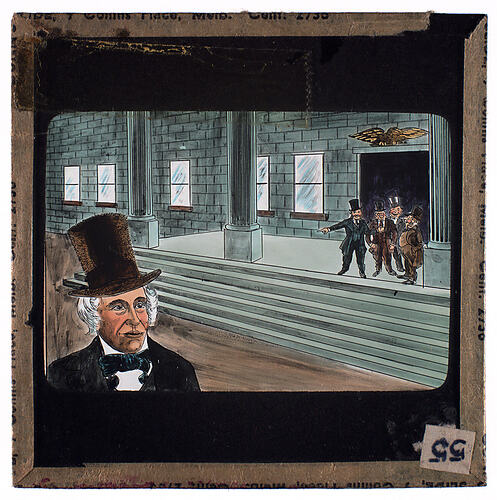 Lantern Slide - Universal Opportunity League, Men Standing on Steps