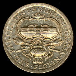 Coin - Florin (2 Shillings), Opening of Parliament House, Canberra Florin, Australia, 1927