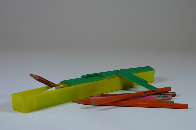 Pencil Box - Yellow and Green Plastic