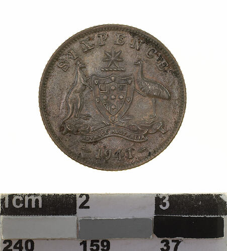 Coin - Sixpence, Australia, 1941, photographed by Museums Victoria