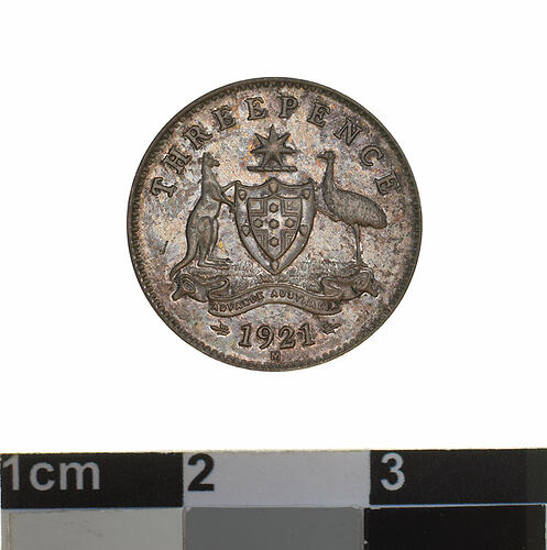 Specimen Coin - Threepence, Australia, 1921, photographed by Museums Victoria