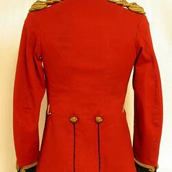 Red military uniform jacket, back view.