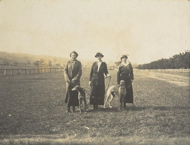 Digital Photograph - Women Walking 'Kangaroo Dogs', Woodside, circa 1910