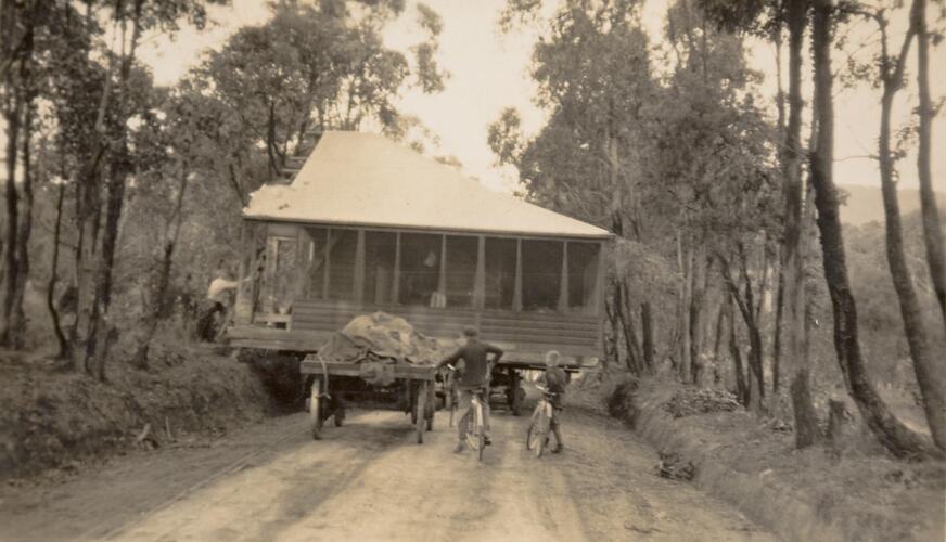 Digital Photograph - 'Chopping Back Branches', Men Transporting a House by Horse & Dray, Boronia, 1936