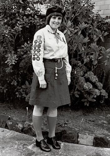 Digital Photograph - Girl Dressed in Guide's Uniform having received Baden Powell Emblem, Glen Waverley, 1978