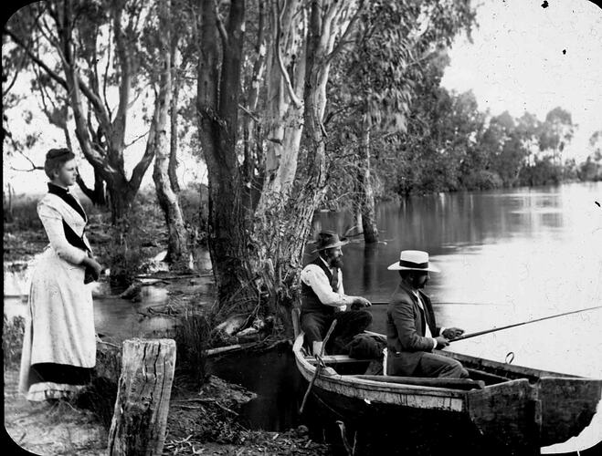 Lantern Slide - Fishing in River, Victoria, Australia, about 1890. [BA 1928]