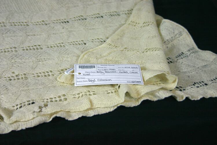 Baby Blanket - Knitted, Cream Wool, circa 1950s