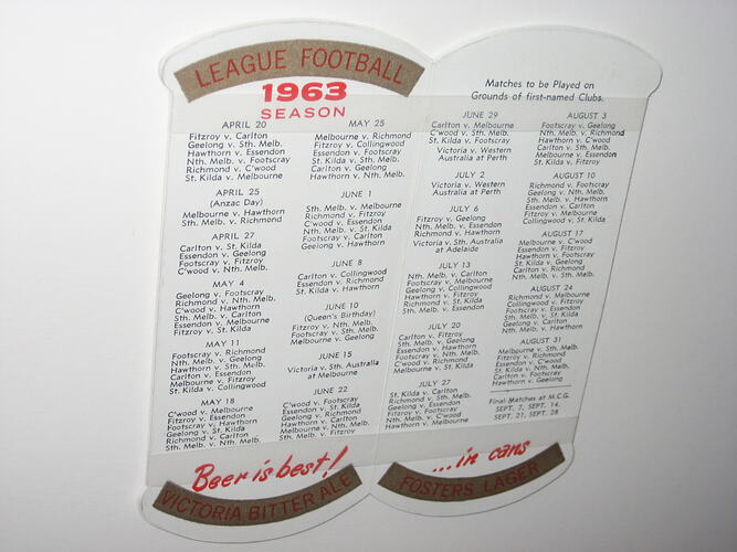 Football Fixture - Victorian Football League, 1963