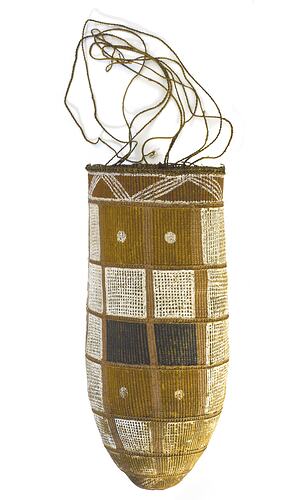 Hand painted pandanus dilly bag c.1912-1913 Western Arnhem Land, Northern Territory. Local name - Numalga.