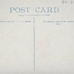 Postcard - South West Facade, Exhibition Building, Valentine's Series, Melbourne, post 1902 (Reverse)