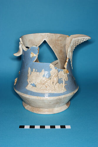 Medium Jug - Whiteware, Blue, Moulded Glazed, Scenic pattern,1805- (Fragment)