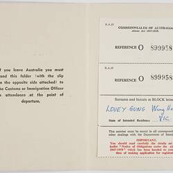 Certificate - Aliens Act, 1947-1959