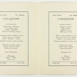 Menu - MV Australia, Lloyd Triestino Line, 4th Mar 1955