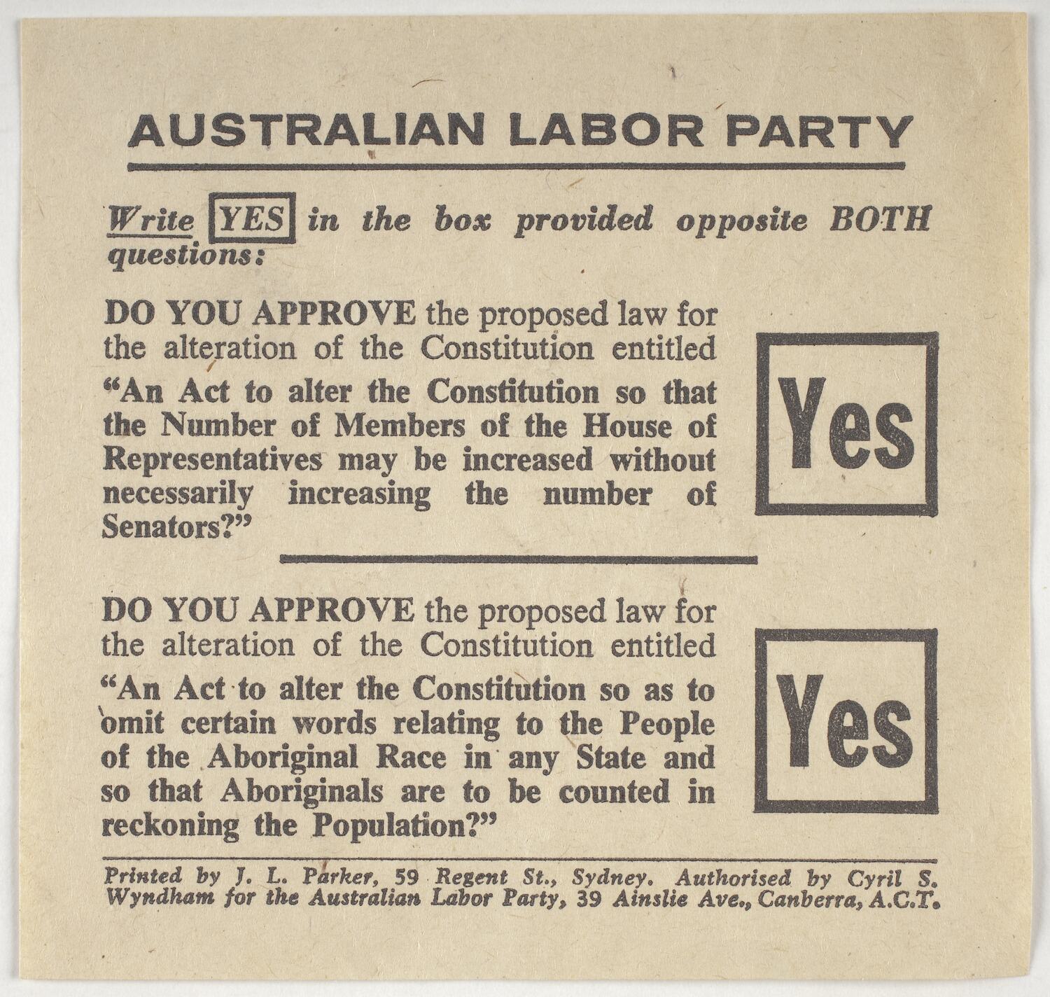 Leaflet Australian Labour Party How To Vote 1967