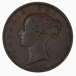 Coin - Halfpenny, Queen Victoria, Great Britain, 1841 (Obverse)
