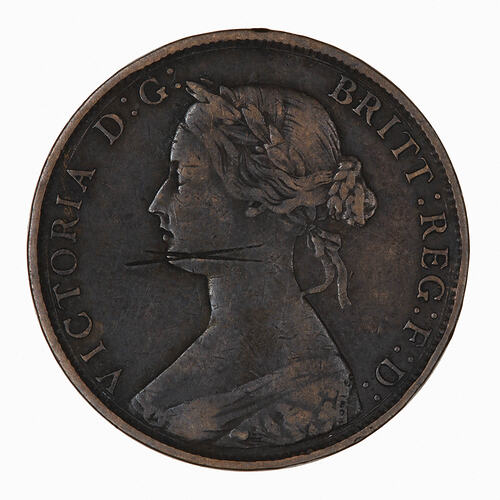 Coin - Halfpenny, Queen Victoria, Great Britain, 1862 (Obverse)