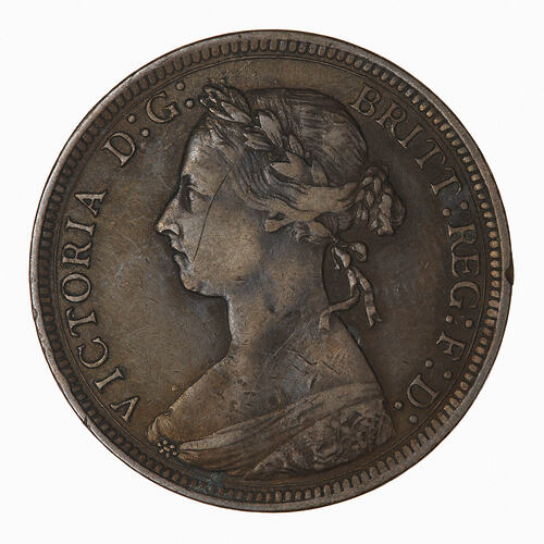 Coin - Halfpenny, Queen Victoria, Great Britain, 1890 (Obverse)