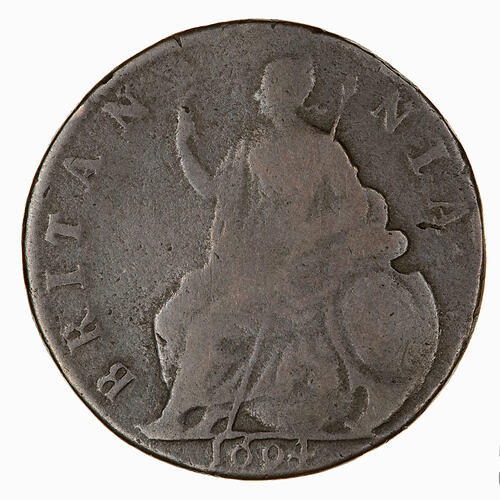 Coin - Halfpenny, William and Mary, Great Britain, 1694 (Reverse)