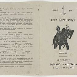 Booklet - Port Information Colombo, Orient Line, 1954