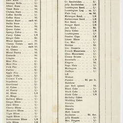 Price List - W. Ikinger Pastry Shop Brunswick, 1930s