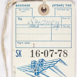 Baggage Label - Scandinavian Airlines System, Travel Details, circa 1950s