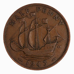 Coin - Halfpenny, George VI, Great Britain, 1943 (Reverse)