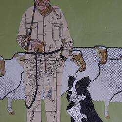 Digital Photograph - Mosaic 'Drover Bill Clifton & His Sheep Dog Kintore Moy', Epsom Road Overpass, Newmarket, Apr 2010