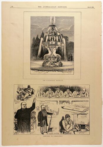 Newspaper Cutting - 'The Exhibition Fountain', The Australasian Sketcher, Adelaide, 19 Jun 1880