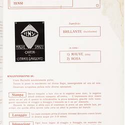 Document entitled 'Carte al Citrato D'Argento Tensi'