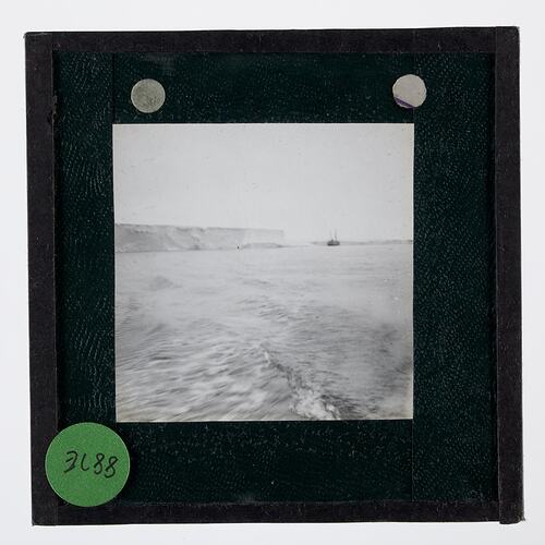 Lantern Slide - The Wyatt Earp in the Distance, Bay of Whales, Ross Sea, Ellsworth Relief Expedition, Antarctica, 1935-1936