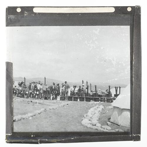 Australian Soldiers Lining up for Food in Army Camp, World War I, 1914-1918