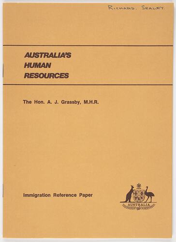 Booklet - A. J. Grassby, 'Australia's Human Resources', 1973