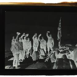 Glass Negative - Raising the Flag at Proclamation Island, Frank Hurley, Antarctica, 1930