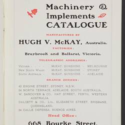 Catalogue - H.V.McKay, SUNSHINE Machinery and Implements Catalogue, circa 1906