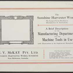 Company Information - Hugh V. McKay, Sunshine Harvester Works, circa 1926
