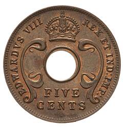 Coin - 5 Cents, British East Africa, 1936