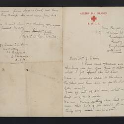 Letter - Thanks from Driver E.D. Ross to Mrs J. Davis, 1917