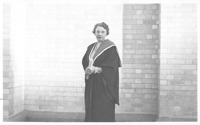 Photograph - Hope Macpherson at time of receiving her degree, Melbourne University, 1946