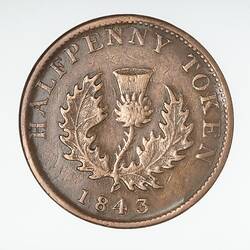 Coin - 1/2 Penny, Nova Scotia, Canada, 1843