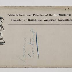 Envelope - Hugh Victor McKay Machinery Manufacturer, Ballarat, Australia, circa 1899