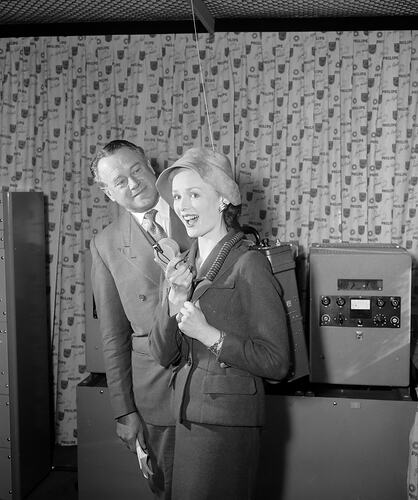 Man and Woman with Broadcasting Equipment, Olympic Games, Melbourne, 1956