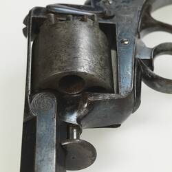 Detail of barrel of Adams Dragoon Percussion Revolver.