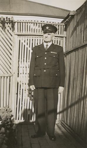 William James Latham in Chief Warder Uniform, 3 Lobb Street, Coburg, 1946-1948