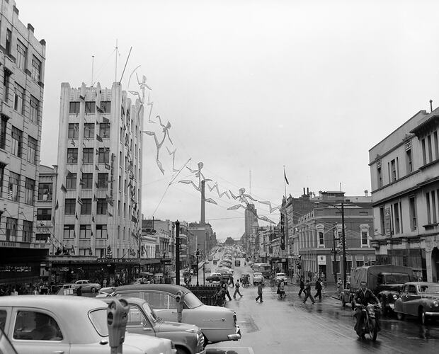 Street Decorations, Russell Street, Melbourne, Victoria, 1956
