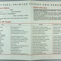 Leaflet - 'Postal Information P&O Orient Lines Stratheden'
