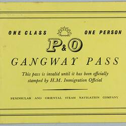 Pass - P&O Gangway Pass, 'SS Stratheden', Nov 1961