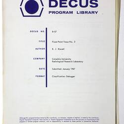 Program Library - DECUS, No. 8S- 83 A&B, 1967