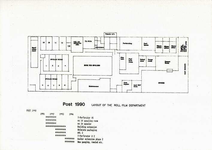 Transparency - Plan, Kodak Australasia Pty Ltd, 'Post 1990 Layout of the Roll Film Department', Coburg, circa 1987