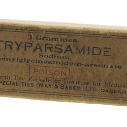 Packet - Drug, Tryparsamide (Sodium N-phenylglycineamide-p-arsonate), May & Baker, circa 1925