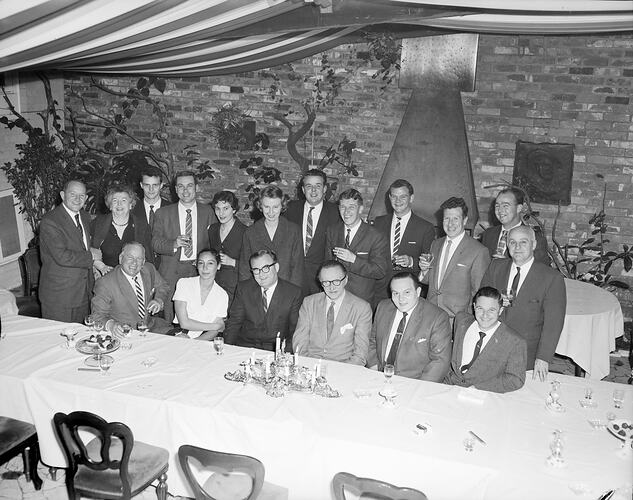 Southdown Press, Group at a Table, Walnut Tree Restaurant, North Melbourne, Victoria, 16 Sep 1959